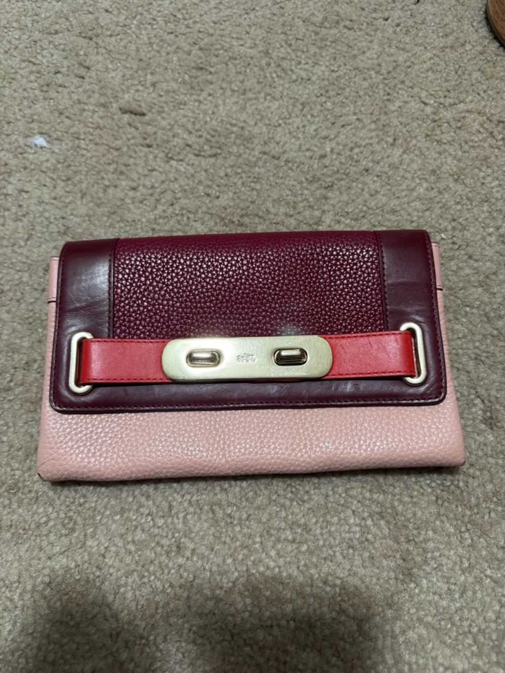 Coach Pink and Burgundy Leather Wallet Clutch